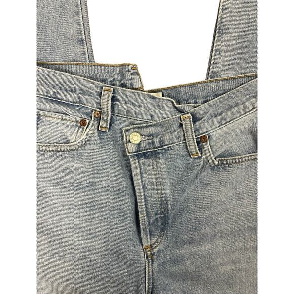Agolde Criss Cross Straight Frayed High Rise Denim Jeans Button Fly Size 26 - Picture 8 of 13